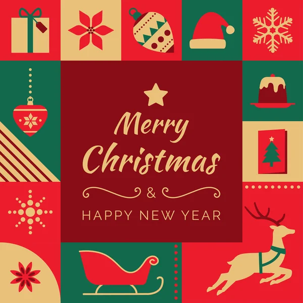 Cartão Natal Abstrato Com Ícones Festivos Geométricos Espaço Cópia — Vetor de Stock