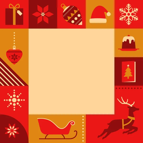 Fond Géométrique Noël Avec Cadre Icônes Festives Espace Copie — Image vectorielle