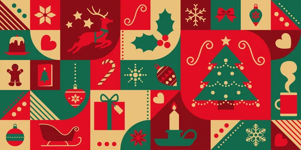Sfondo Natale Con Icone Astratte Festive Modello Senza Soluzione Continuità — Vettoriale Stock