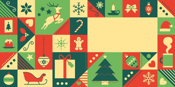 抽象的なお祝いのアイコンとコピースペースのクリスマスバナー — ストックベクタ