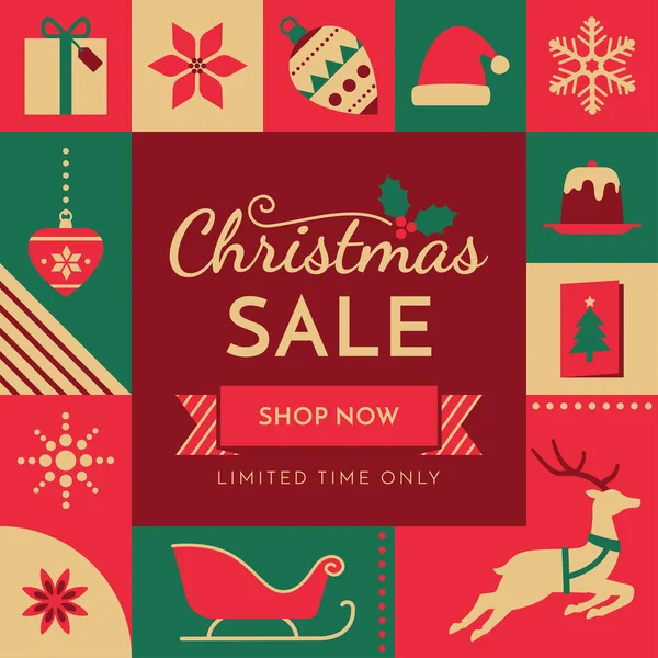 Publicidade Venda Natal Postagem Mídia Social Com Ícones Festivos Férias — Vetor de Stock