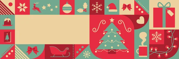 Karácsonyi Banner Geometriai Ünnepi Ikonokkal Másolótérrel — Stock Vector