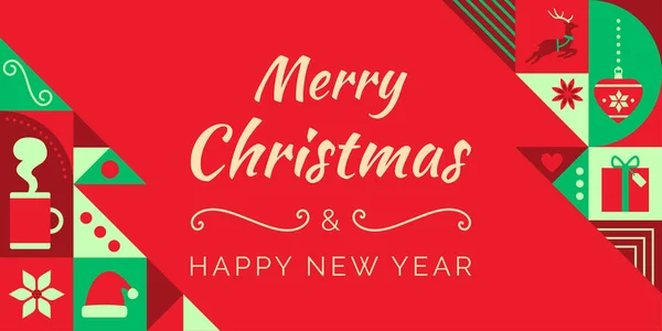 Abstrakte Weihnachtskarte Mit Christbaumformen Und Festlichen Symbolen Leerer Kopierraum — Stockvektor