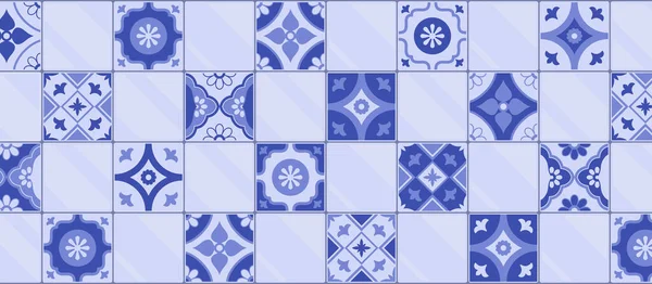 陶瓷瓷砖的传统蓝绿色图案 室内设计与装饰理念 抽象背景 — 图库矢量图片