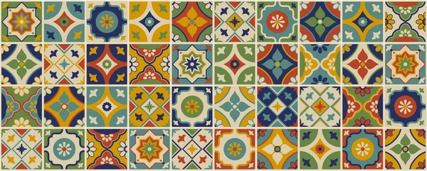 Colorful Azulejos Ceramic Tiles Background Floral Decoration Interior Design Decor — Stock Vector