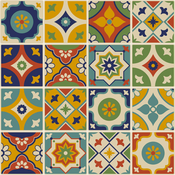Colorful azulejos ceramic tiles background with floral decoration, interior design and decor concept, abstract background
