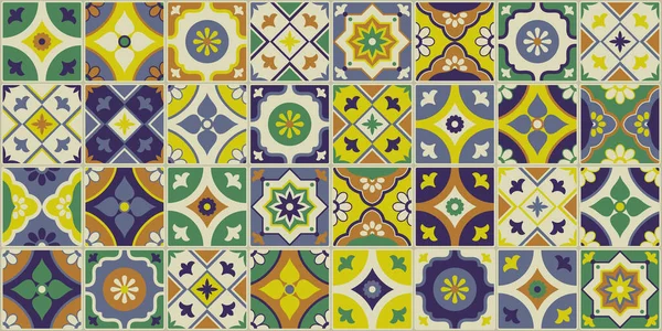 Colorato Azulejos Piastrelle Ceramica Sfondo Con Decorazione Floreale Interior Design — Vettoriale Stock