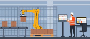 Akıllı endüstri: bir dokunmatik ekran cihazı, HMI ve otomasyon konsepti kullanarak bir robotik kolu izlemek ve kontrol etmek