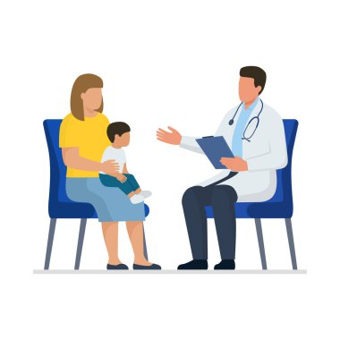 Profesyonel doktor bebeği, sağlık ve tıp konsepti olan bir anneye danışmanlık yapıyor.