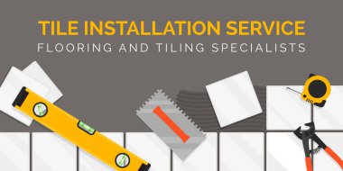 Professional tile installation, banner with tiles and tools, home renovation and construction concept, blank copy space clipart