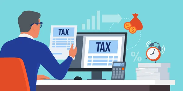 Unternehmer Der Die Einkommensteuererklärung Online Einreicht Steuerzahlungskonzept — Stockvektor