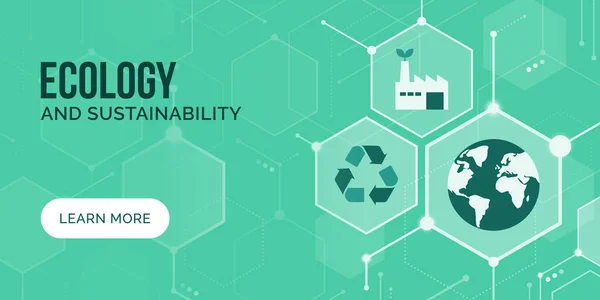 Ecologia Sustentabilidade Banner Abstrato Conceitual Com Ícones Espaço Cópia — Vetor de Stock
