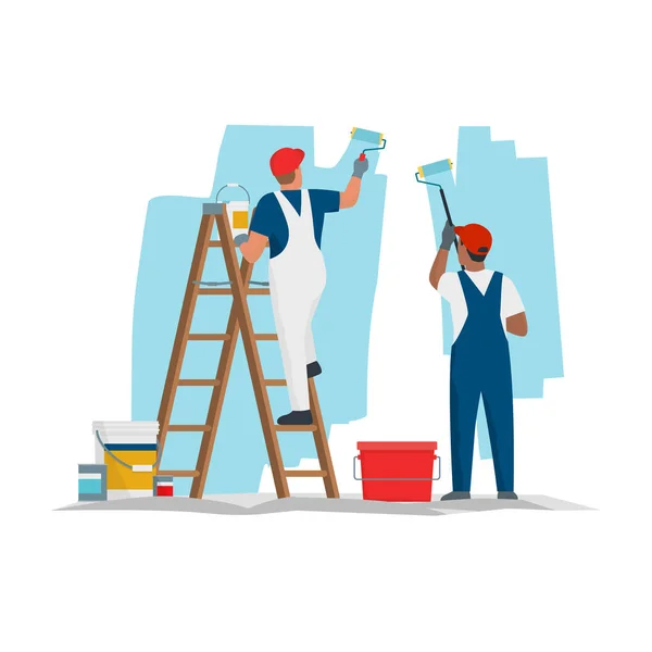 Professional Painters Decorators Painting Walls Residential Room Professional Equipment — Stock Vector