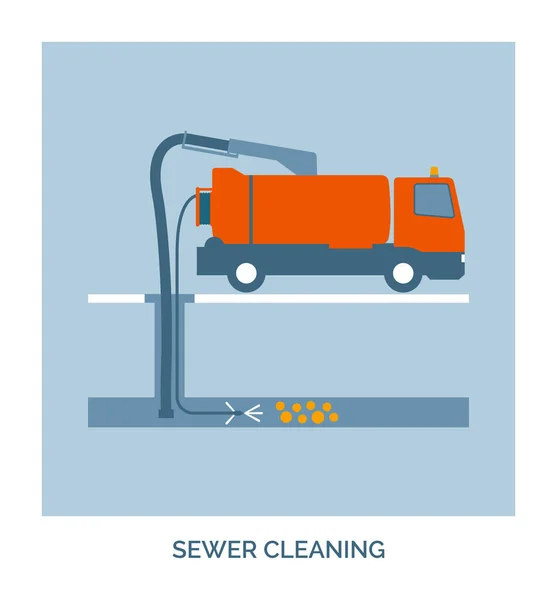 Αποχέτευση Και Αποχέτευση Καθαρισμού Επαγγελματική Υπηρεσία Εικονίδιο Έννοια Φορτηγό Κενού — Διανυσματικό Αρχείο