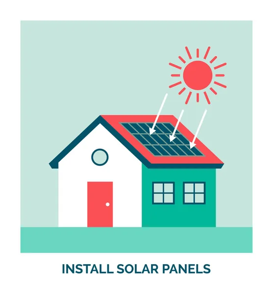 Milieuvriendelijk Huis Fotovoltaïsche Zonnepanelen Installeren — Stockvector