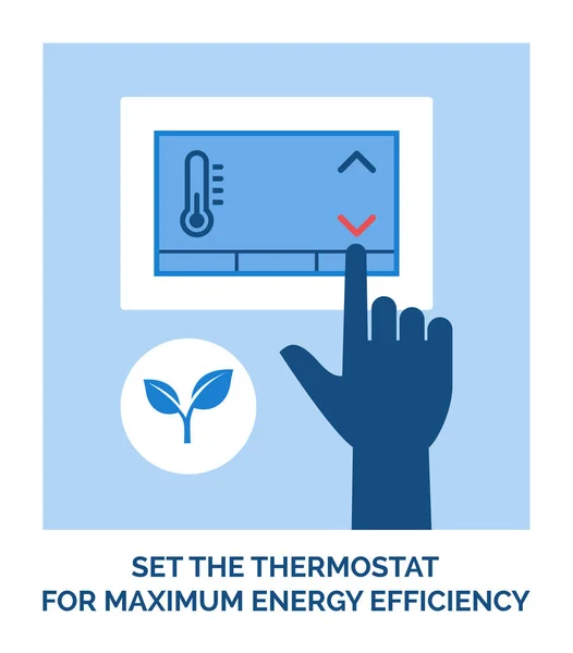 环境友好型生活方式 设置恒温器 最大限度地提高能源效率 — 图库矢量图片