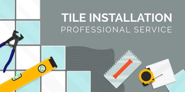 Professional Tile Installation Banner Tiles Tools Home Renovation Construction Concept — Stock Vector
