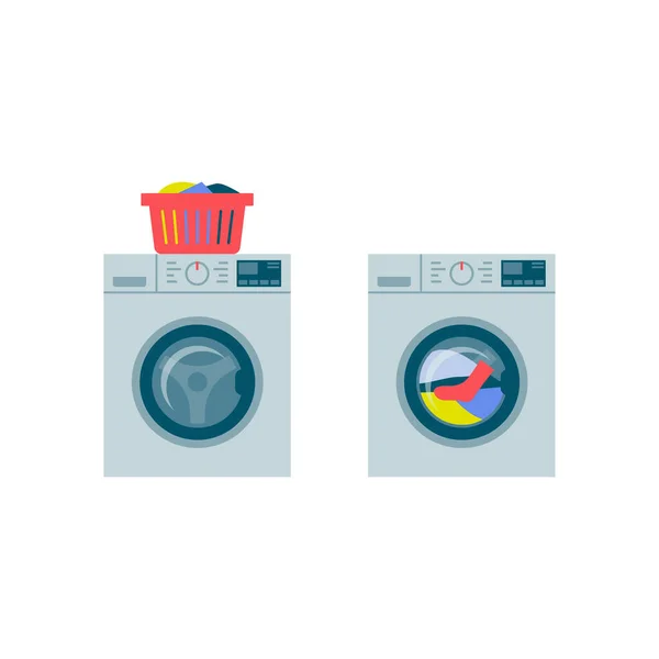 白色背景的洗衣机洗衣店 家用电器概念 — 图库矢量图片