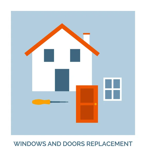 Haussanierung Und Bau Einbau Und Austausch Von Fenstern Und Türen — Stockvektor