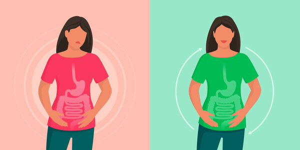 Woman with belly pain and gut healing, how to improve your digestion and maintain healthy guts