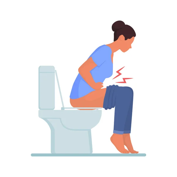Constipated Γυναίκα Κάθεται Στην Τουαλέτα Την Υγεία Του Παχέος Εντέρου — Διανυσματικό Αρχείο