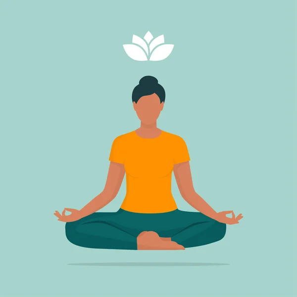 Femme Détendue Assise Position Lotus Pratiquant Méditation — Image vectorielle