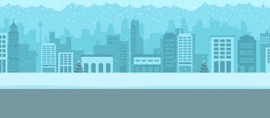 Cityscape with snow at Christmas, holidays and celebrations concept clipart