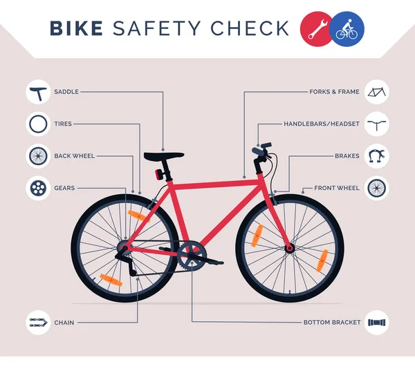 Bisiklet Bakımı Bisiklet Parçası Simgeleriyle Bisiklet Denetimi Öncesi Bilgi — Stok Vektör