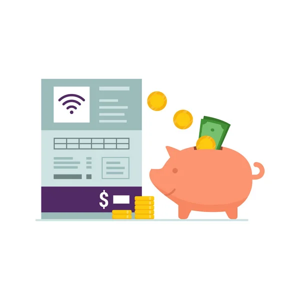 Simpan Uang Pada Tagihan Internet Anda Celengan Dan Tagihan Utilitas - Stok Vektor