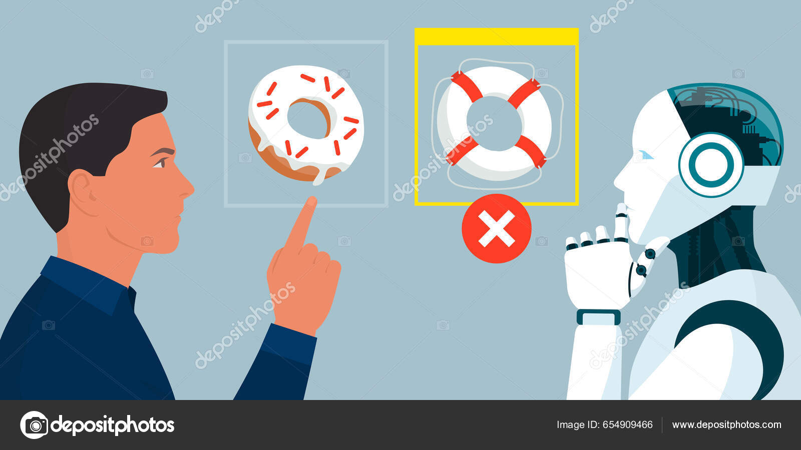 A futuristic restaurant with malfunctioning robots serving confused customers