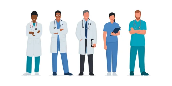Professional Doctors Nurses Standing Together Healthcare Medicine Concept — Stock Vector