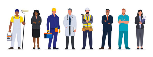 Group of workers standing together, collaboration and career concept
