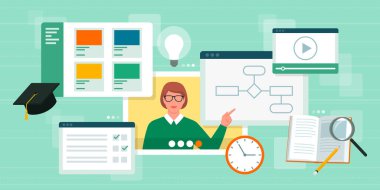 Sanal gerçeklik, e-öğrenme ve eğitim kavramında çevrimiçi öğrenme uygulaması dijital arayüzleri