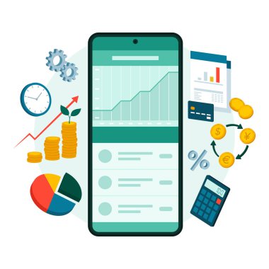 Akıllı telefon ve finansal öğeler için iş ve finans uygulaması, izole