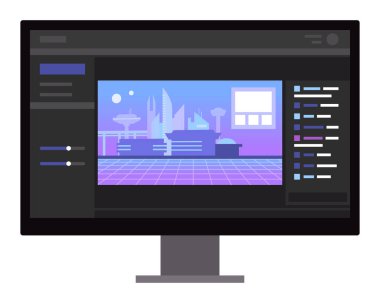 Bilgisayar monitöründe canlı video oyunu, sohbet ve ayarlar, izole edilmiş