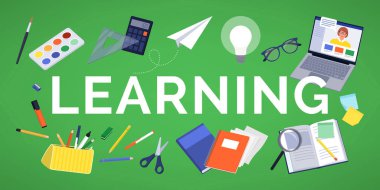 Okul malzemeleri, okula dönüş ve eğitim konseptiyle çevrili metinler öğrenme