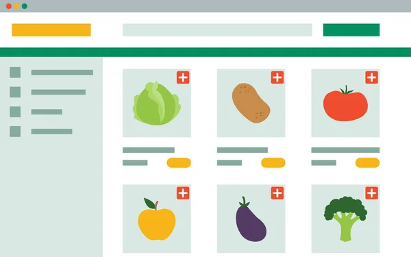 Online Élelmiszer Vásárlási Felület Képernyőn Válogatott Tételek Eladó — Stock Vector