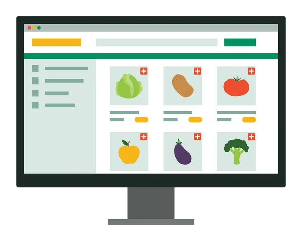 Online Élelmiszer Vásárlási Felület Képernyőn Válogatott Tételek Eladó — Stock Vector