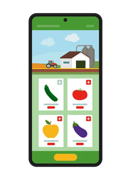 Doğrudan Yerel Çiftçilerden Sebze Alın Akıllı Telefon Ekranında Internet Uygulaması — Stok Vektör