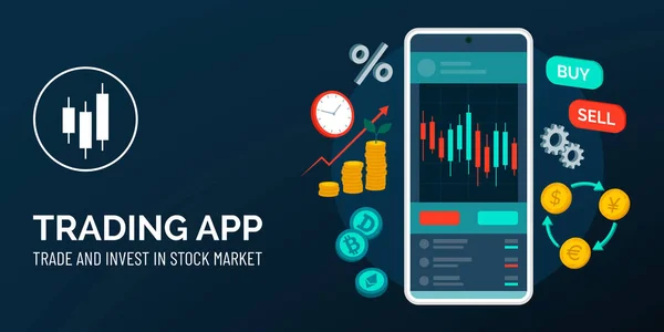 Trading Currency Exchange App Smartphone Investment Stock Market Concept Banner — стоковый вектор