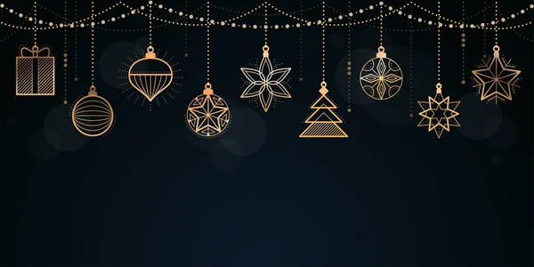 Bannière Noël Bonne Année Avec Décorations Dorées — Image vectorielle