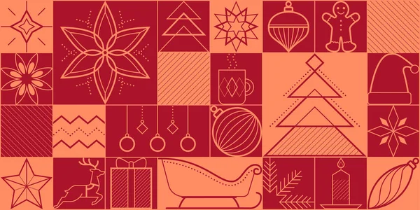 Natal Feriados Fundo Vintage Com Decorações Ícones Ornamentos — Vetor de Stock