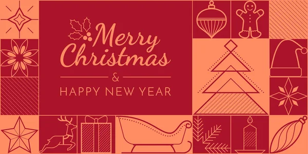 Carte Noël Vacances Hiver Avec Vœux Icônes Vectorielles Décoratives Espace — Image vectorielle