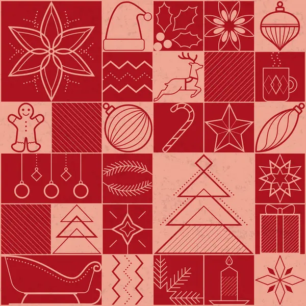 Рождество Праздники Винтажный Фон Украшениями Орнаментами Иконы — стоковый вектор
