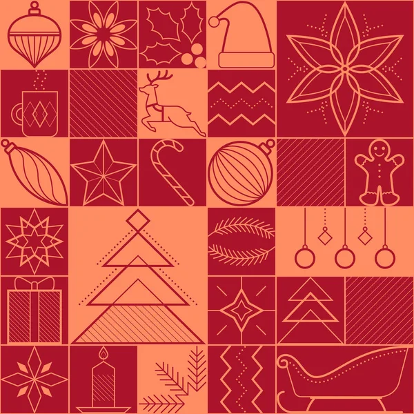 Рождество Зимние Праздники Бесшовный Узор Простыми Графическими Иконками Линии — стоковый вектор