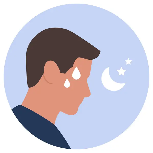 Man Sweating Night Night Sweats Isolated Medical Icon — Stock Vector
