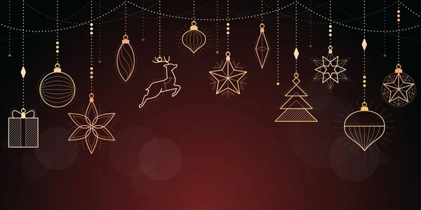 Рождественское Новогоднее Знамя Висячими Роскошными Золотыми Украшениями Копировальным Пространством — стоковый вектор
