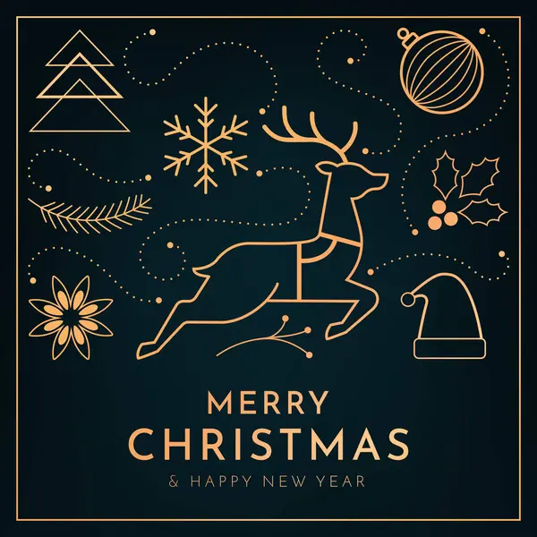 Frohe Weihnachten Karte Mit Goldenen Ornamenten Und Kopierraum — Stockvektor