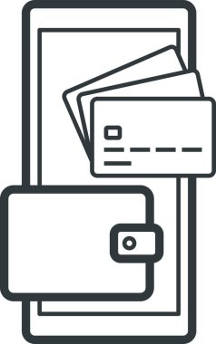 Akıllı telefon, elektronik işlemler ve dijital para birimi konsepti üzerindeki dijital cüzdan uygulaması, izole edilmiş simge