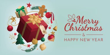 Noel hediyesi ve geleneksel süsler, fotokopi alanı ile pankart